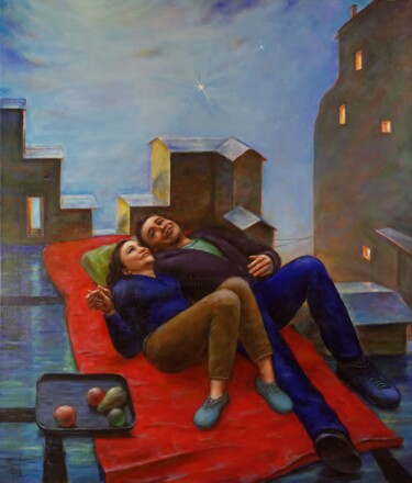 Картина под названием "Отдых на крыше." - Oleg Gavrilov, Подлинное произведение искусства, Акрил