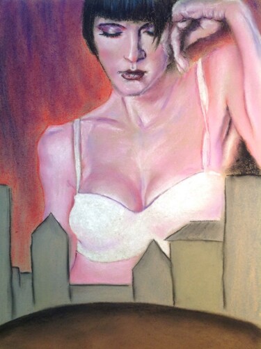Desenho intitulada "A woman in an empty…" por Oleg Khe, Obras de arte originais, Pastel