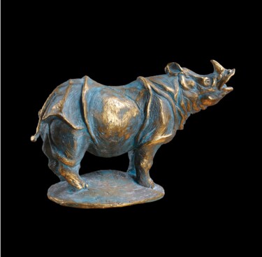 Sculpture titled "Rhinoceros - small…" by Oleg Kalashnik, Original Artwork, Bronze