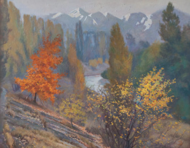 Pintura titulada "By the river Nalchik" por Oleg Khoroshilov, Obra de arte original, Acrílico