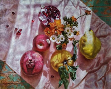Ζωγραφική με τίτλο "Фрукты освещенные с…" από Oleg Khoroshilov, Αυθεντικά έργα τέχνης, Ακρυλικό Τοποθετήθηκε στο Ξύλινο φορε…
