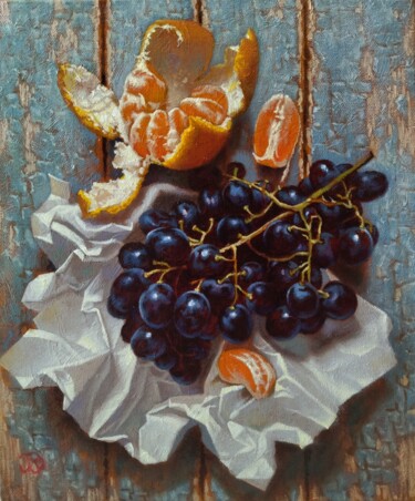 Painting titled "Black grapes" by Oleg Khoroshilov, Original Artwork, Oil