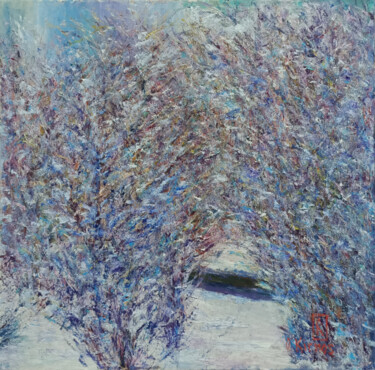Painting titled "Winter road" by Oleg Kirnos, Original Artwork, Oil