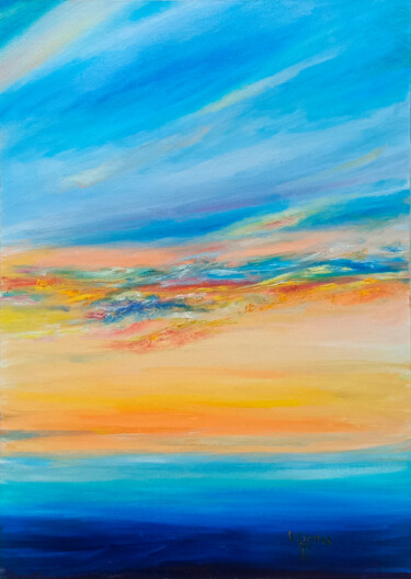 Schilderij getiteld "Midday sky" door Oleg Kirnos, Origineel Kunstwerk, Olie