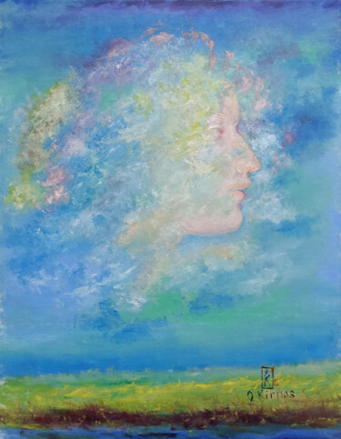 Schilderij getiteld "Head In The Cloud" door Oleg Kirnos, Origineel Kunstwerk, Olie