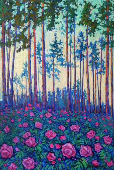 Peinture intitulée "Вечерние розы" par Oleg Korotkevic, Œuvre d'art originale, Huile Monté sur Châssis en bois
