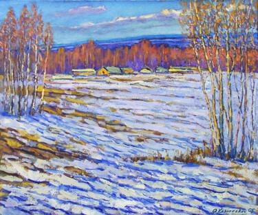 Картина под названием "Последний снег" - Олег Короткевич, Подлинное произведение искусства, Масло