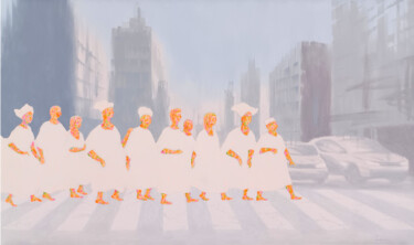 Pintura intitulada "People in the city" por Oleh Lavrii, Obras de arte originais, Acrílico