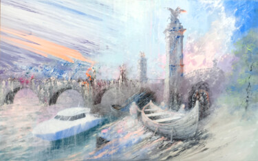 Painting titled "Embankment of the S…" by Oleh Lavrii, Original Artwork, Acrylic Mounted on artwork_cat.