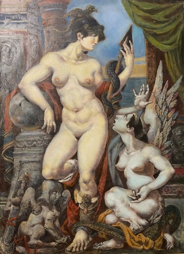 Peinture intitulée "Амазонка и сфинкс" par Oleg Litvinov, Œuvre d'art originale, Huile