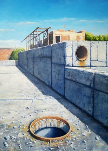 Painting titled "Hot concrete" by Oleg Lubitelev, Original Artwork, Oil