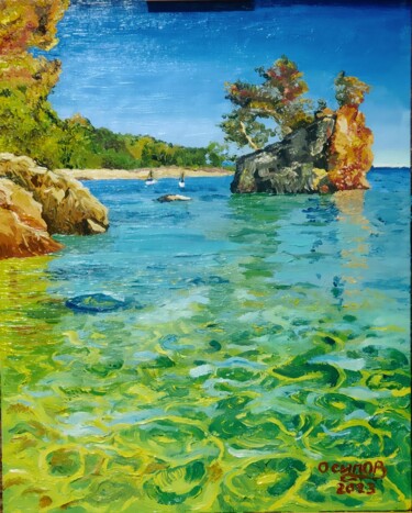 Картина под названием "Дикий пляж" - Олег Осипов, Подлинное произведение искусства, Масло