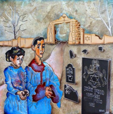 Ζωγραφική με τίτλο "Певчие у могилы/Cho…" από Олег Попельский, Αυθεντικά έργα τέχνης, Πέτρα Τοποθετήθηκε στο Πέτρα