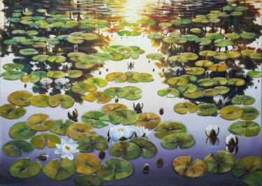 Painting titled "Water Lilies 2" by Oleg Riabchuk, Original Artwork, Oil