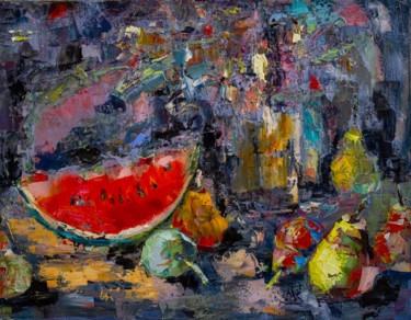 Painting titled "Summer mood. Floral…" by Oleg Sharapanovsky, Original Artwork, Oil Mounted on Wood Stretcher frame