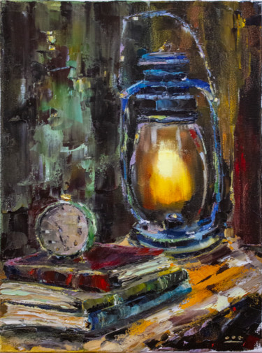 Painting titled "Quiet evening with…" by Oleg Sharapanovsky, Original Artwork, Oil Mounted on Wood Stretcher frame