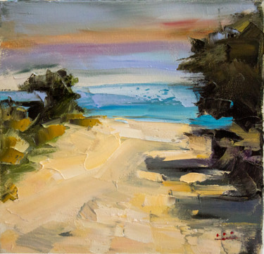 Painting titled "Early Morning: Sea…" by Oleg Sharapanovsky, Original Artwork, Oil Mounted on Wood Stretcher frame