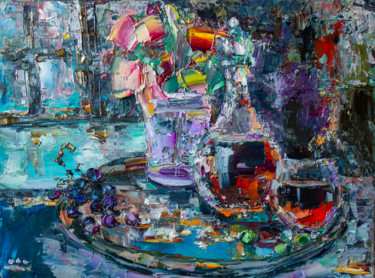 Картина под названием "Still life of flowe…" - Oleg Sharapanovsky, Подлинное произведение искусства, Масло Установлен на Дер…