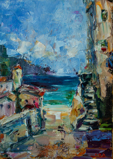 Malerei mit dem Titel "Landscape. Sea and…" von Oleg Sharapanovsky, Original-Kunstwerk, Öl Auf Keilrahmen aus Holz montiert