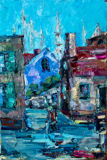 Pittura intitolato "City landscape.Lone…" da Oleg Sharapanovsky, Opera d'arte originale, Olio Montato su Telaio per barella…