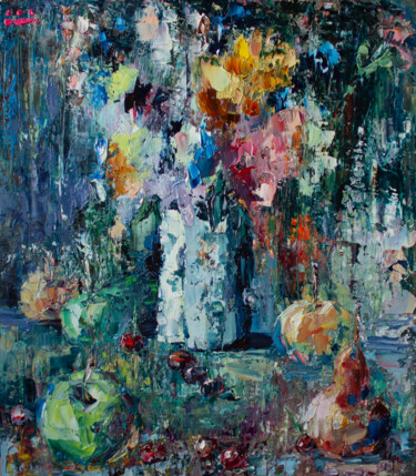Картина под названием "Floral and fruity s…" - Oleg Sharapanovsky, Подлинное произведение искусства, Масло Установлен на Дер…