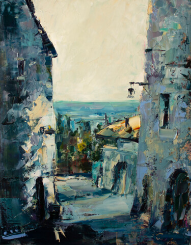 Pittura intitolato "Landscape. City and…" da Oleg Sharapanovsky, Opera d'arte originale, Olio Montato su Telaio per barella…