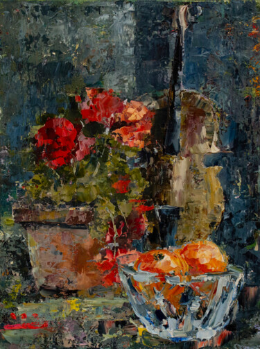 Painting titled "Still life of a mus…" by Oleg Sharapanovsky, Original Artwork, Oil Mounted on Wood Stretcher frame