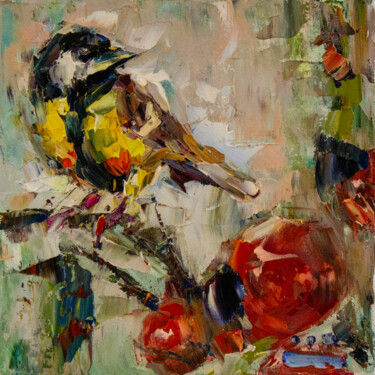 Original painting as a gift. The bird is titmouse. Peinture intitulée "Original painting a…" par Oleg Sharapanovsky, Œuvre d'art originale, Huile Monté sur Châssis