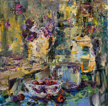 Peinture intitulée "Still life. Violets…" par Oleg Sharapanovsky, Œuvre d'art originale, Huile Monté sur Châssis en bois
