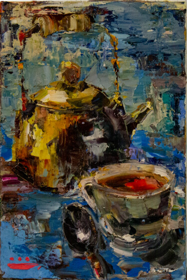 Malerei mit dem Titel "Tea Ceremony: Spiri…" von Oleg Sharapanovsky, Original-Kunstwerk, Öl Auf Keilrahmen aus Holz montiert