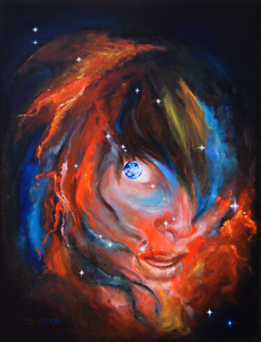 Painting titled "Look through space" by Oleg Shovkunenko (OLEG SHOVK), Original Artwork, Oil Mounted on artwork_cat.