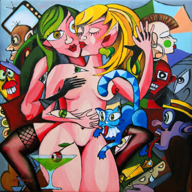 Schilderij getiteld "Girlfriends" door Oleg Shovkunenko (OLEG SHOVK), Origineel Kunstwerk, Olie Gemonteerd op Frame voor hou…
