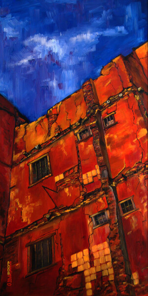 Painting titled "Red House" by Oleg Shovkunenko (OLEG SHOVK), Original Artwork, Oil