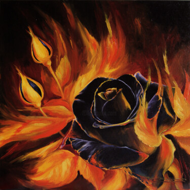Schilderij getiteld "Black rose." door Oleg Shovkunenko (OLEG SHOVK), Origineel Kunstwerk, Olie