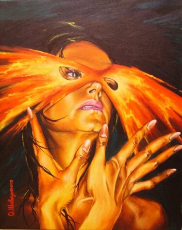 Painting titled "Máscara de fuego" by Oleg Shovkunenko (OLEG SHOVK), Original Artwork, Oil