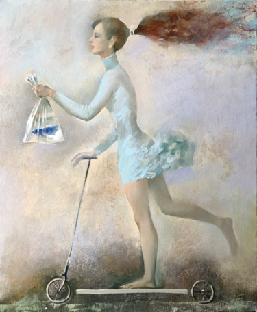 Painting titled "blue fish" by Oleg Tchoubakov, Original Artwork, Oil