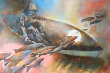 Painting titled "Traverse the sun" by Oleg Tchoubakov, Original Artwork, Oil