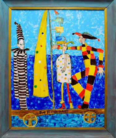 Schilderij getiteld "Корабль дураков" door Oleg Uvarov, Origineel Kunstwerk, Acryl Gemonteerd op Frame voor houten brancard