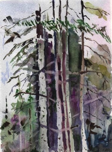 Painting titled "Forest. Second floor" by Oleg Vakulin, Original Artwork, Watercolor