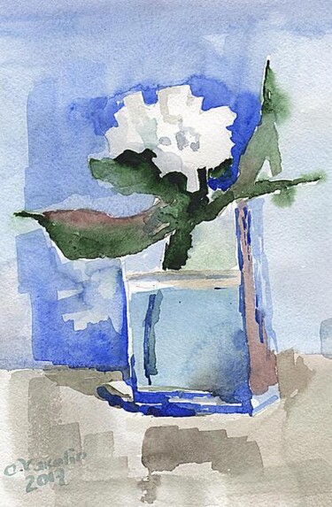 Painting titled "Etude with a rose .…" by Oleg Vakulin, Original Artwork, Watercolor