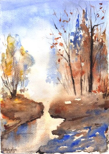 Painting titled "late fall" by Oleg Vakulin, Original Artwork, Watercolor