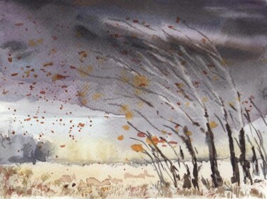 Painting titled "It will snow" by Oleg Vakulin, Original Artwork, Watercolor