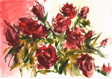 Painting titled "rose garden" by Oleg Vakulin, Original Artwork, Watercolor