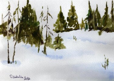 Painting titled "Winter" by Oleg Vakulin, Original Artwork, Watercolor