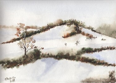 Painting titled "early snow" by Oleg Vakulin, Original Artwork, Watercolor