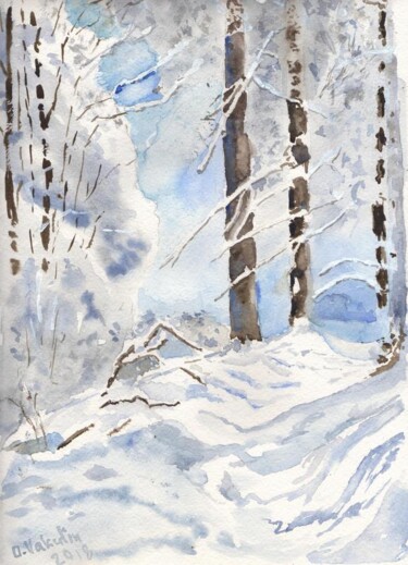 Painting titled "winter rhapsody" by Oleg Vakulin, Original Artwork, Watercolor