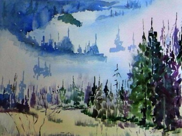 Malarstwo zatytułowany „Carpathian hills, w…” autorstwa Oleg Vakulin, Oryginalna praca, Akwarela