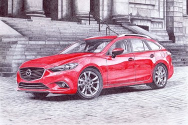 Drawing titled "Mazda 6" by Oleg Kozelskiy, Original Artwork, Ballpoint pen