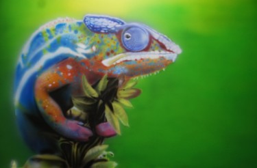 Painting titled "chameleon" by Oleg Kozelskiy, Original Artwork, Airbrush