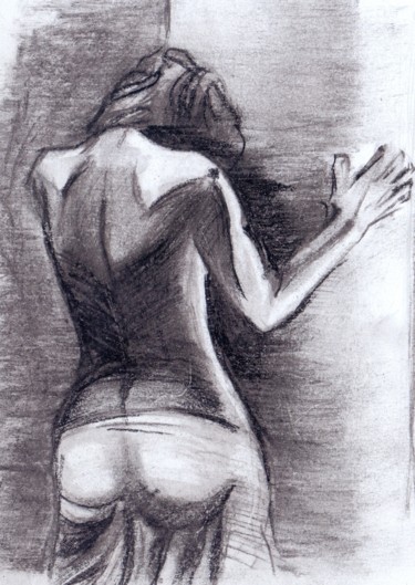 Drawing titled "female figure at th…" by Oleg Kozelskiy, Original Artwork, Charcoal